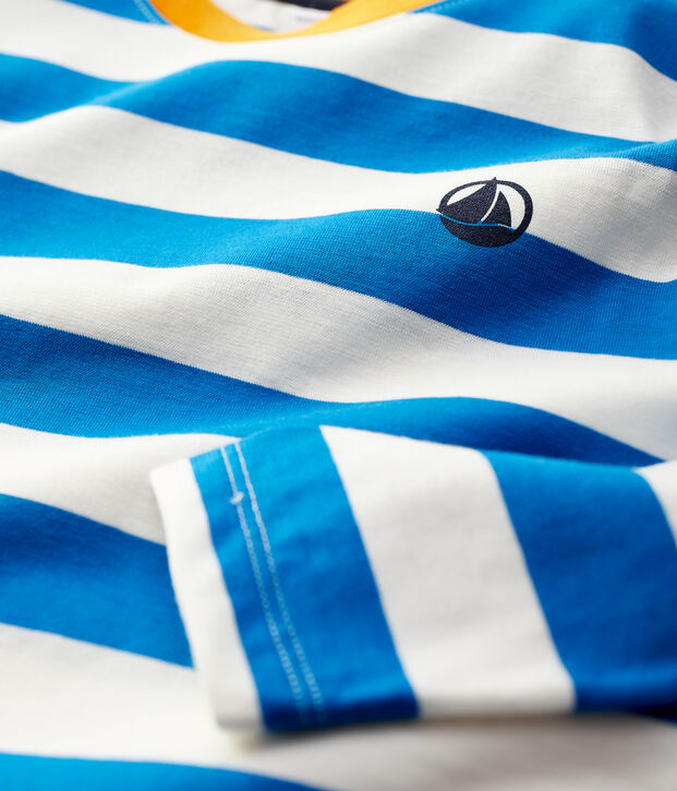 T-shirt bambino a maniche lunghe in cotone blu/bianco